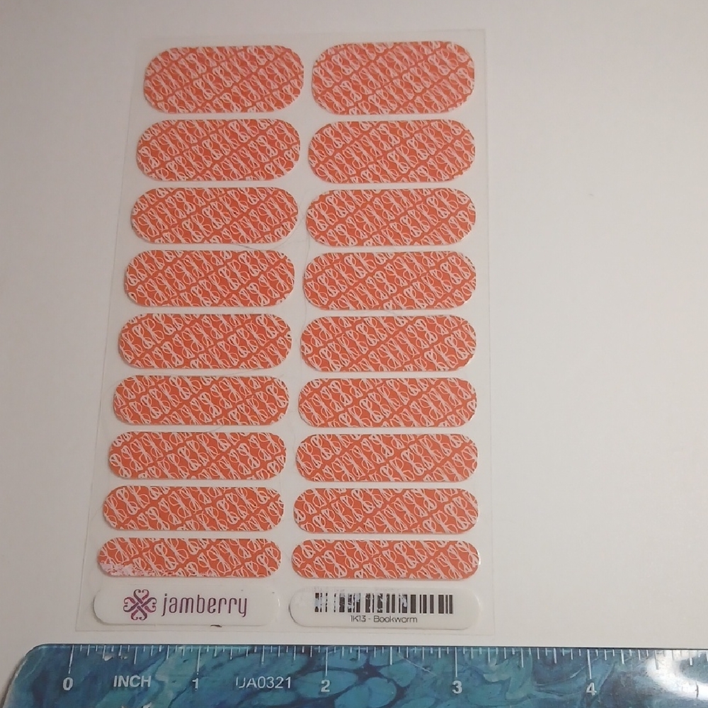Jamberry 1K13 Red With White Eyeglass Pattern Nail Wraps